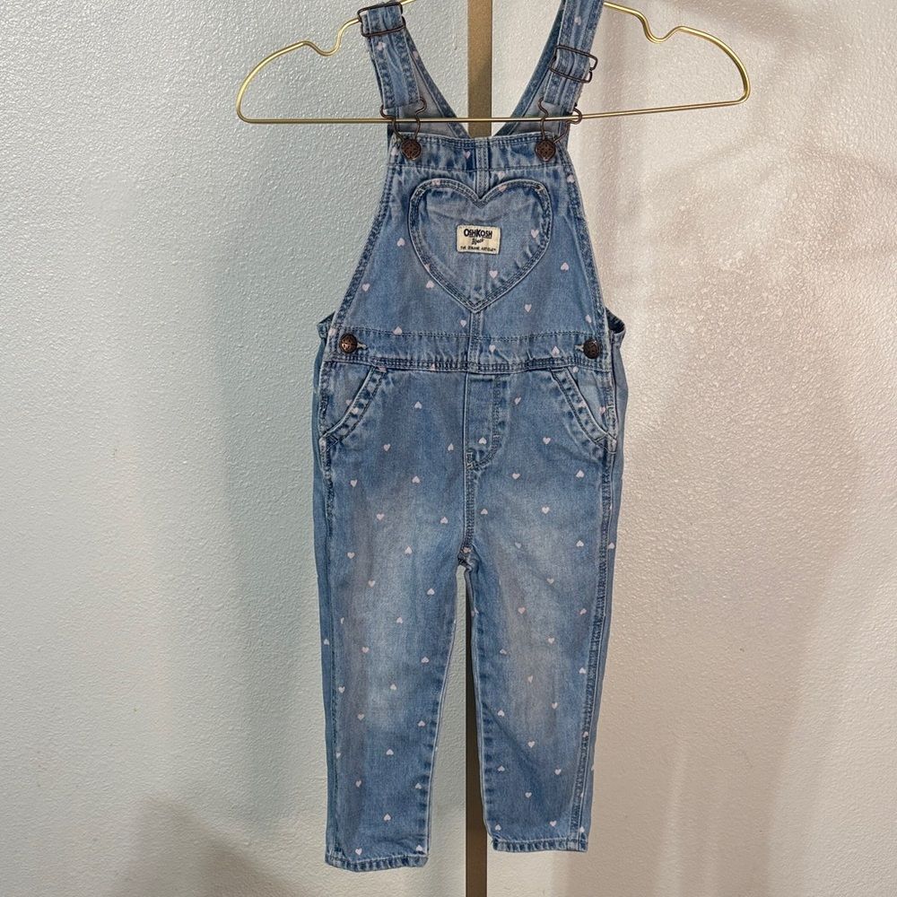 OshKosh B'gosh Blue Denim Overalls with Pink Hearts